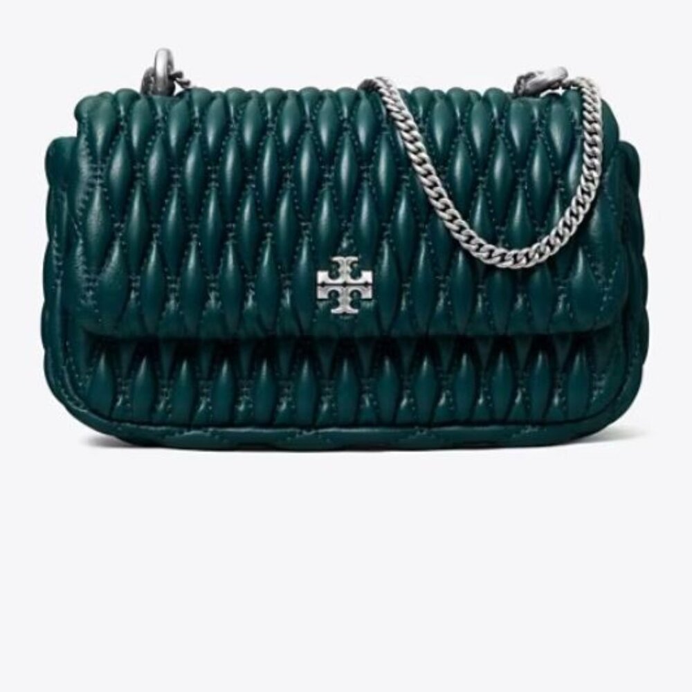 NWT Tory Burch Kira Ruched Mini Flap Leather Bag TEAL NIGHT Blue 100% AUTHENTIC